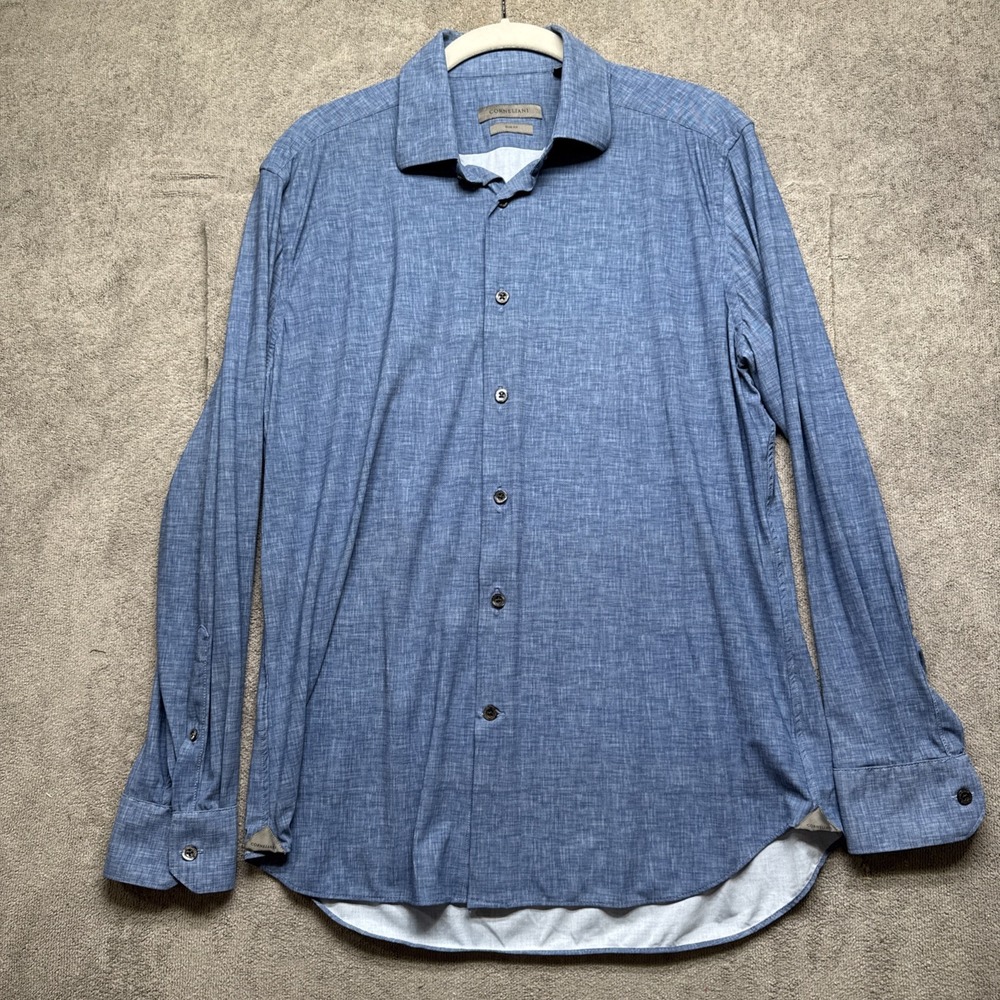 Corneliani‎ Shirt Mens 16 41 Slim Fit Stretch Performance Luxury Blue